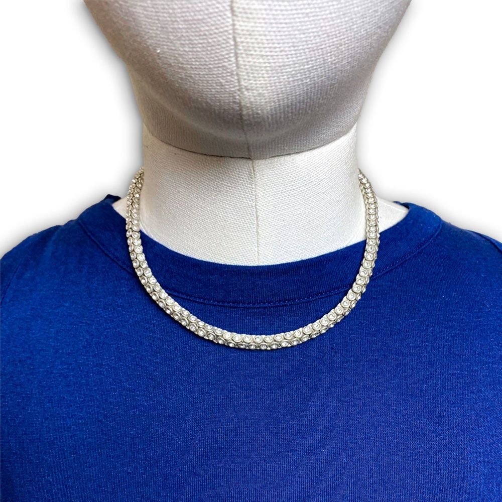 Round Tennis Cut Silver Necklace Adjustable 16-20 Inch